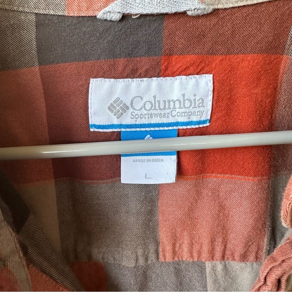 Columbia long sleeve Cotton Plaid Button down Shirt Orange Gray - Picture 6 of 9